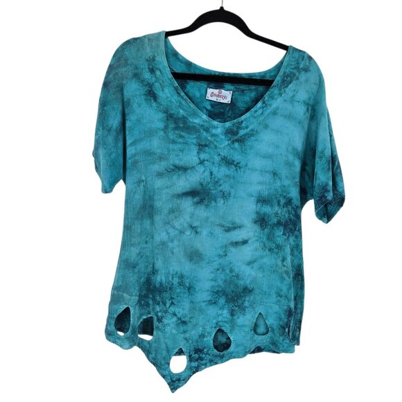 Cotton ways size 1 SM Med Peacock tie dye Giselle keyhole Teardrop gauze top - Picture 1 of 9